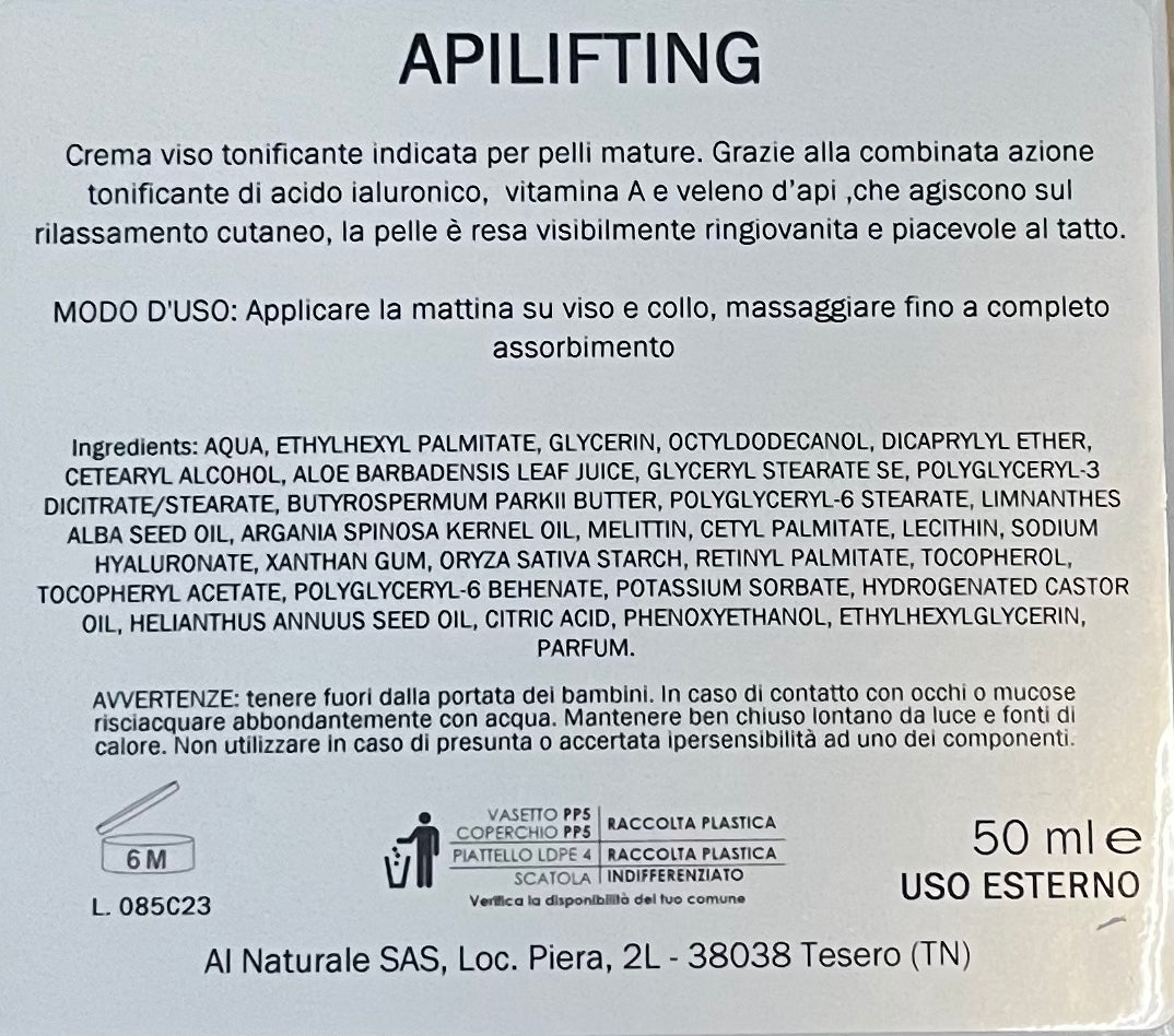 CREMA VISO APILIFTING CON VELENO D'API