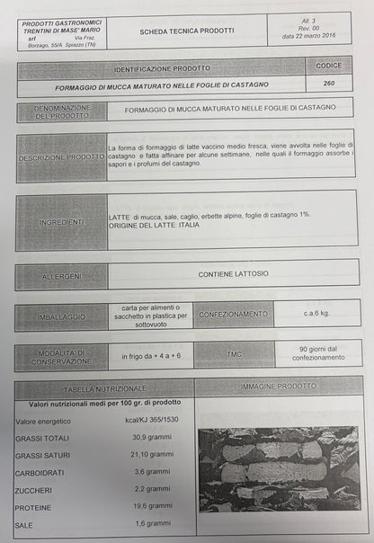 FORMAGGIO STAGIONATO NELLE FOGLIE DI CASTAGNO