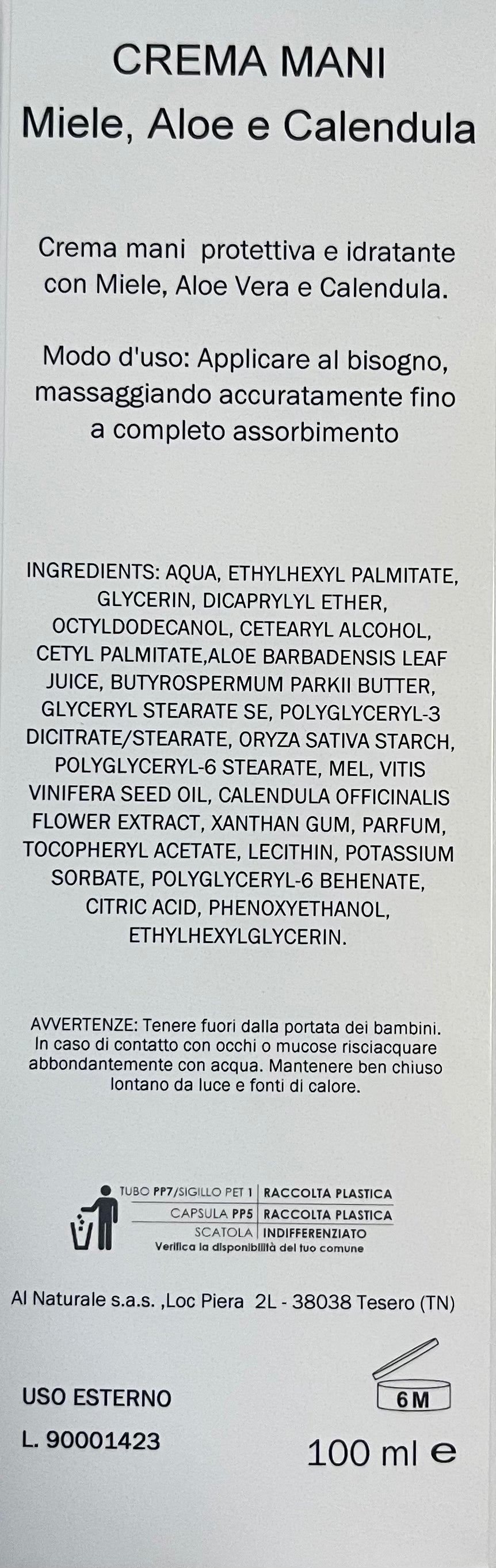 HONEY, ALOE AND CALENDULA HAND CREAM