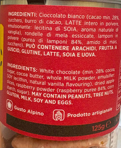 MELA CON CIOCCOLATO BIANCO E LAMPONI